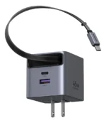 Cargador Ugreen 45W GaN con Cable Retráctil Gris X614 65821 - Imagen 2