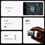 Cargador Pared Ugreen X512 USB-C 20W Carga Rápida Gris - Imagen 2