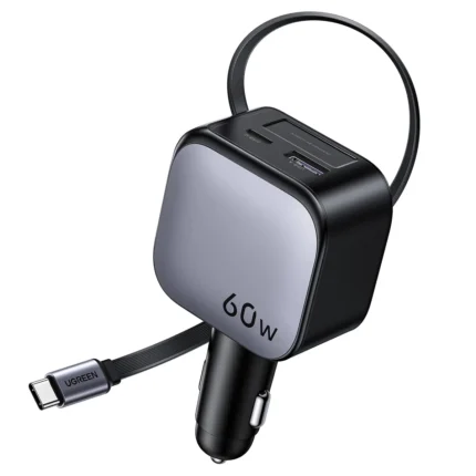 Cargador de Auto Ugreen EC602 55212B Nexode 60W con Cable Retractil Gris