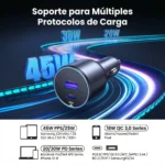 Cargador para Auto 63W USB-C USB-A Carga Rápida para iPhone Xiaomi Galaxy EC701 35023 - Imagen 2