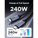 Cable UGREEN USB-C a USB-C Gen4 240W 80 Gbps Thunderbolt Video 16K 60Hz 240W L706 - Imagen 3